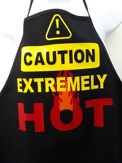 Adults Black Canvas Apron with Design Caution Extremely Hot - Image 2