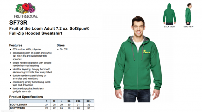 Adult unisex full zip hooded sweatshirt green - Image 2