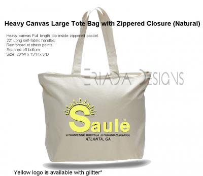 Heavy Canvas Large Tote Bag with Zippered Closure with SAULE school LOGO - Image 2