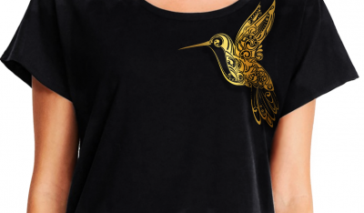 Ladies Black and Gold Hummingbird Premium Shirt