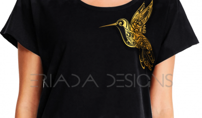 Ladies Black and Gold Hummingbird Premium Shirt - Image 3
