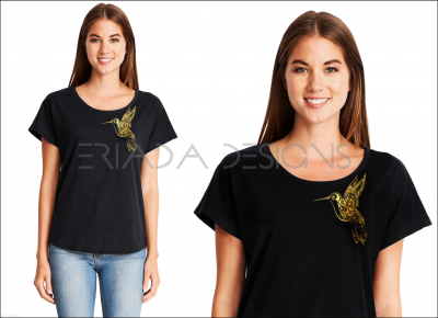 Ladies Black and Gold Hummingbird Premium Shirt - Image 2