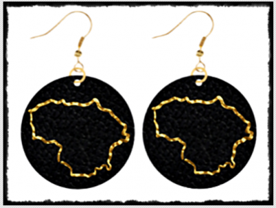 Black Genuine leather 18K Gold Platted Earrings with gold foil "Lithuania" Lietuva map - Image 2