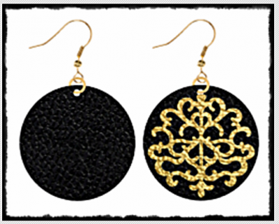 Black Genuine leather 18K Gold Platted Earrings with gold foil "Ornate" - Image 2