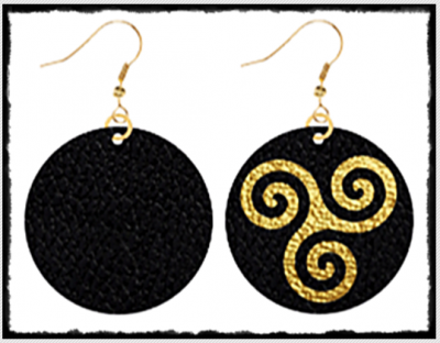 Black Genuine leather 18K Gold Platted Earrings with gold foil "3 Waves" - Image 2