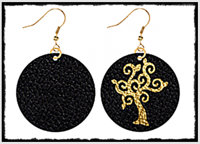 Black Genuine leather 18K Gold Platted Earrings with gold foil "Tree" - Image 2