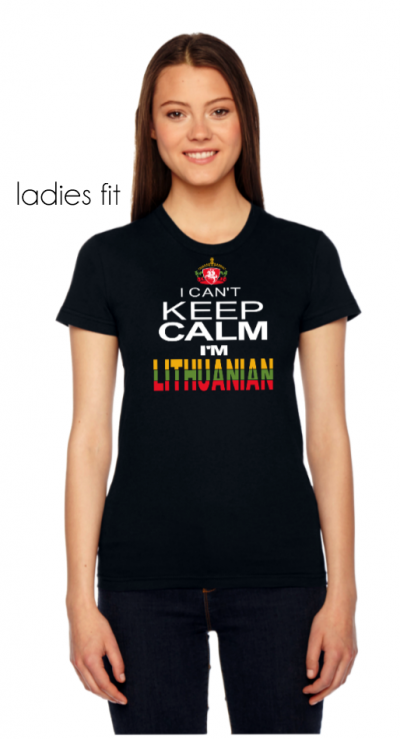 Unisex Ladies and Men Adult Black T-Shirt I can't keep calm I am Lithuanian - Image 3