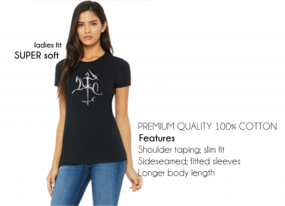 Ladies Adult Black T-Shirt SILVER Metallic Shine Stylized Vytis - Image 2