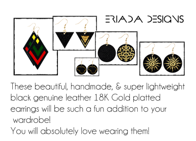 Custom Diamond Shape Black Genuine leather 18K Gold Platted Earrings - Image 3