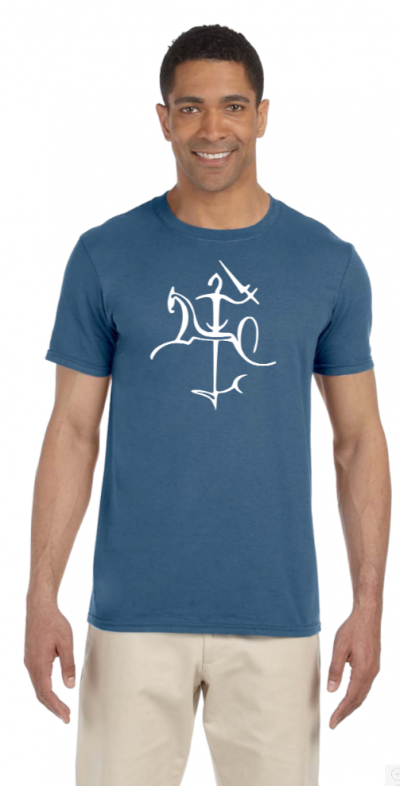 Unisex Adult Steel Blue T-Shirt White Stylized Vytis
