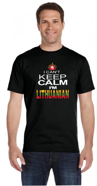 Unisex Ladies and Men Adult Black T-Shirt I can't keep calm I am Lithuanian - Image 4