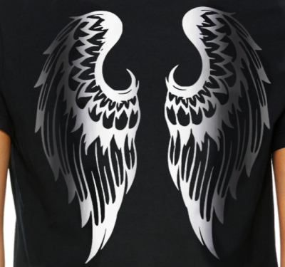 Purple and Black T-shirt with Silver Angel Wings for Girls and Ladies - Image 2