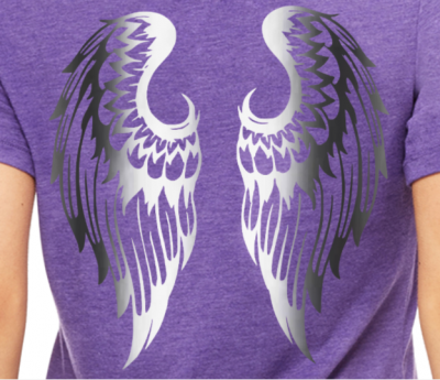 Purple and Black T-shirt with Silver Angel Wings for Girls and Ladies - Image 3