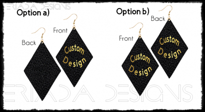 Custom Diamond Shape Black Genuine leather 18K Gold Platted Earrings - Image 2