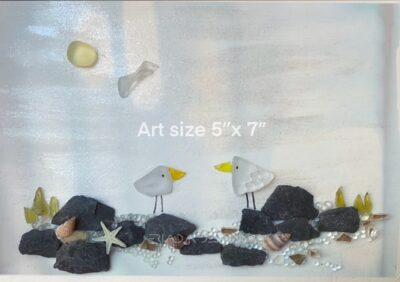 Handmade, Sea Glass Seagulls picture framed 5”x7” - Image 3