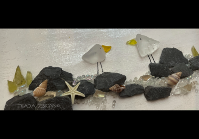Handmade, Sea Glass Seagulls picture framed 5”x7” - Image 2