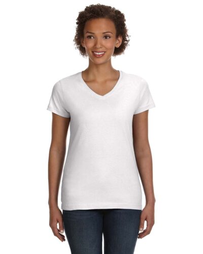 Blank White V neck ladies fit cotton T-shirt