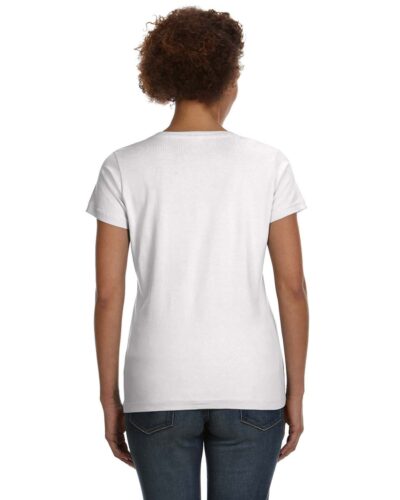 Blank White V neck ladies fit cotton T-shirt - Image 2