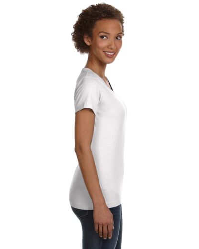 Blank White V neck ladies fit cotton T-shirt - Image 3