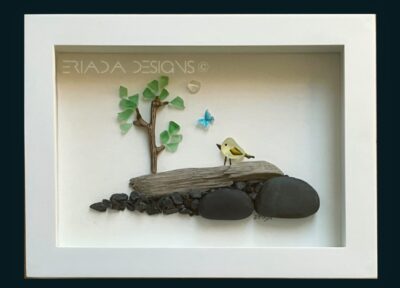New 5”x7” Modern 3D glass Art Cute bird on rocks